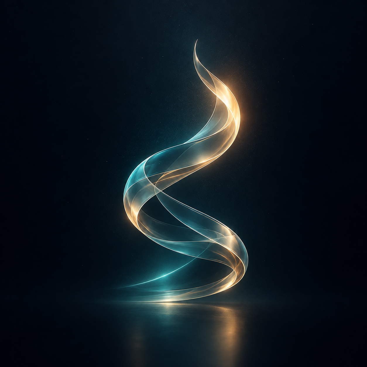 A luminous glass ribbon rising through a dark sky